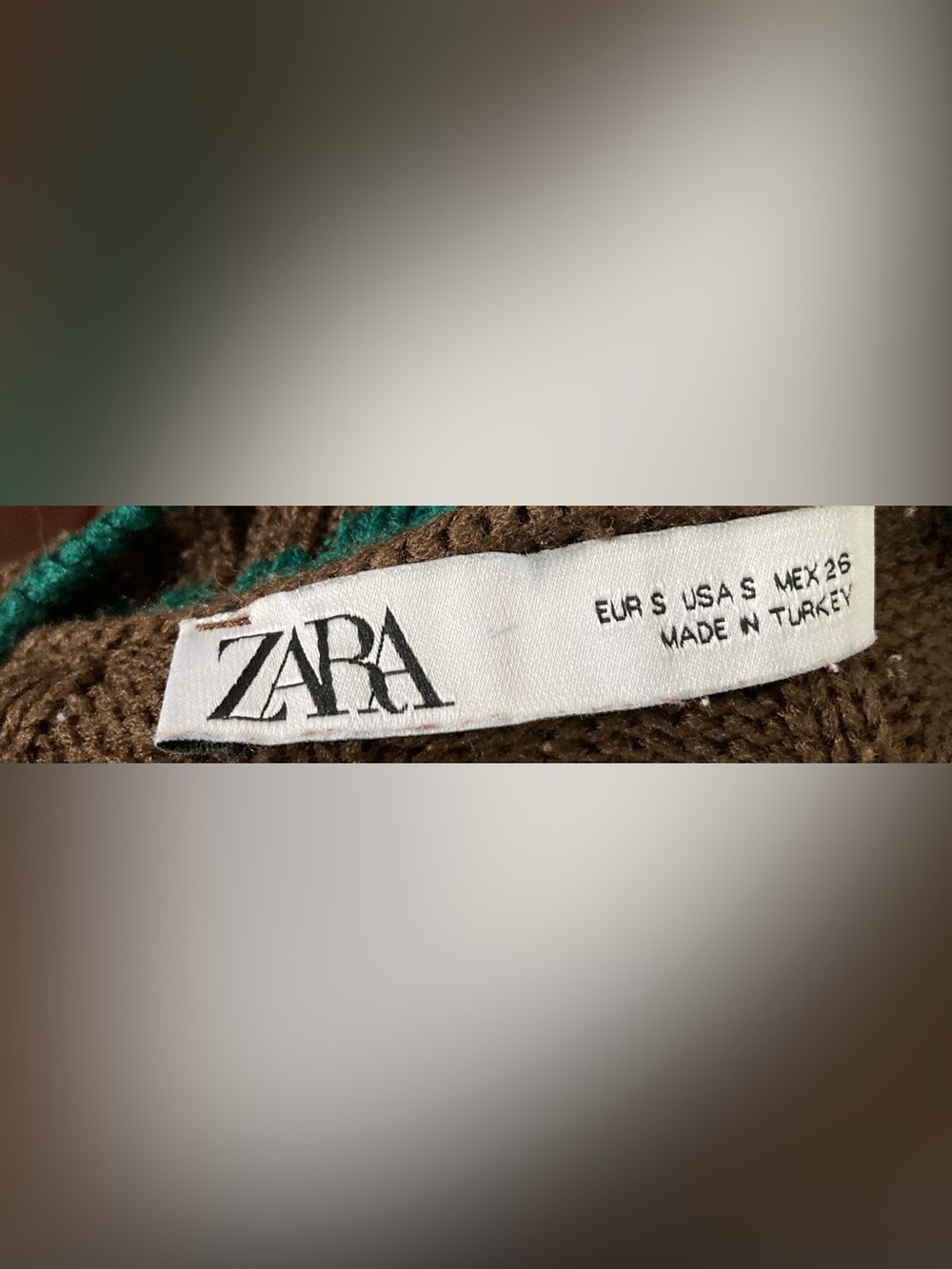 Zara Brown Cable Knit Sweater Teal Trim Size S - Picture 2 of 3